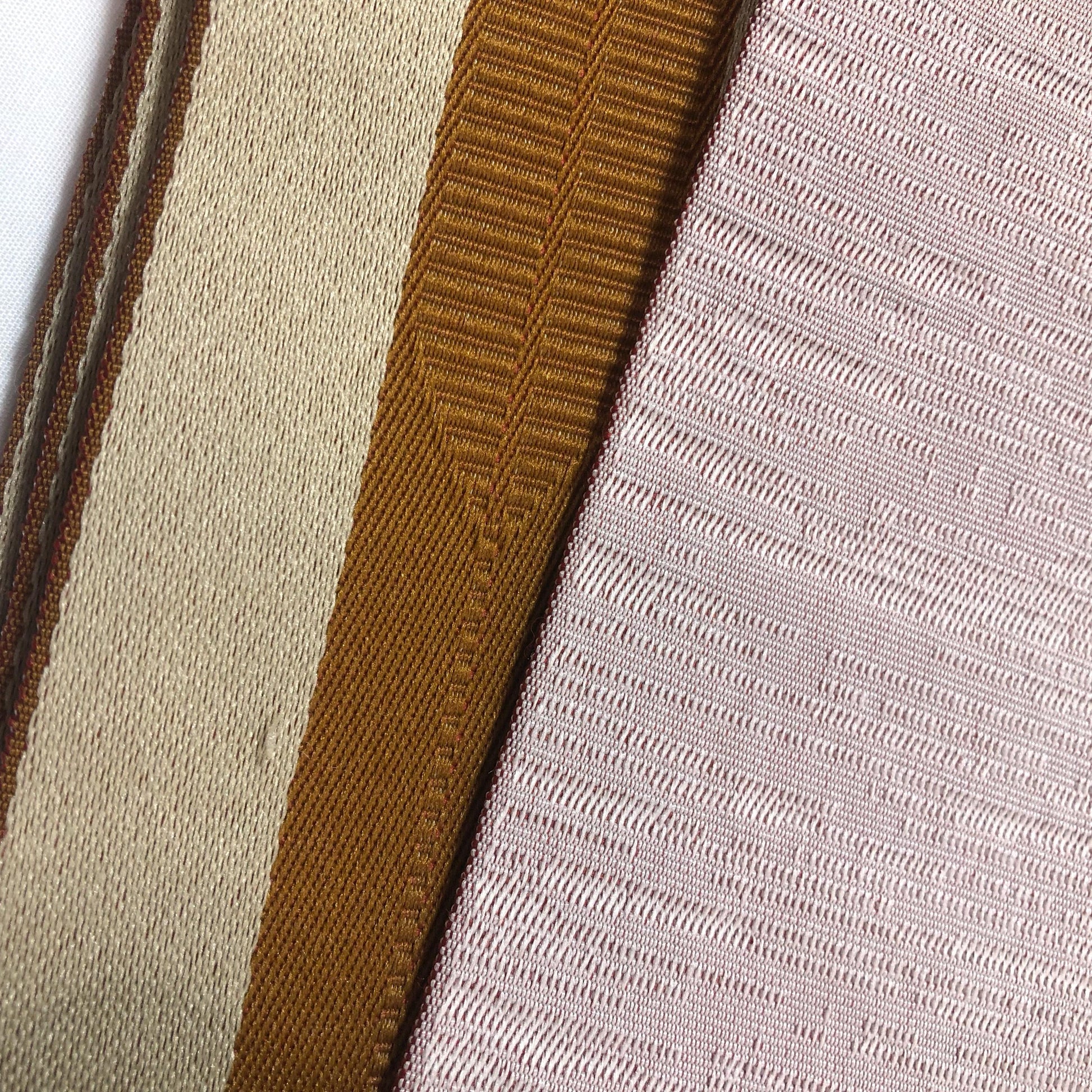 Reversible Japanese hanhaba obi - ochre, rust, and pinkish gray yagasuri