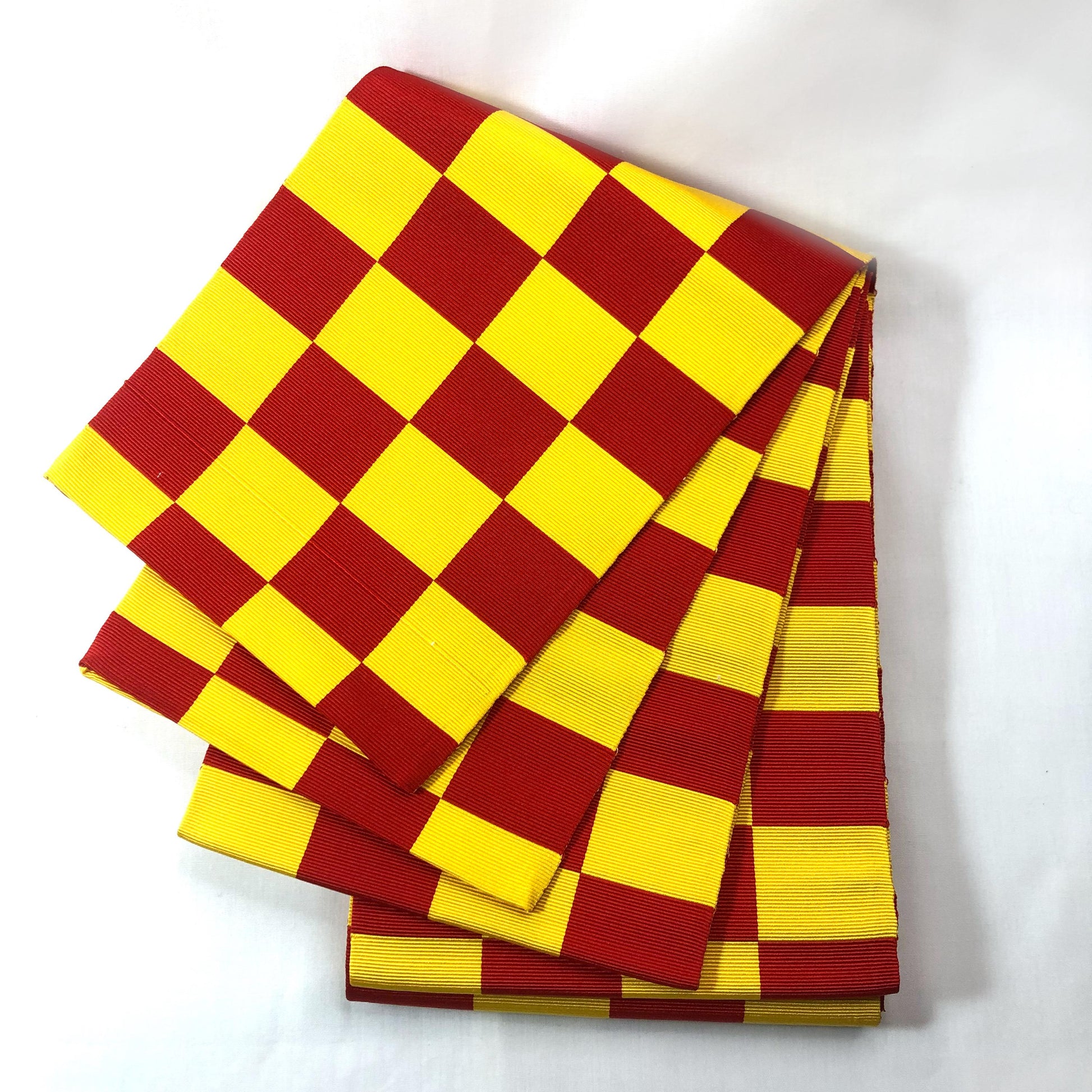 Bold Japanese hanhaba obi - yellow and red check