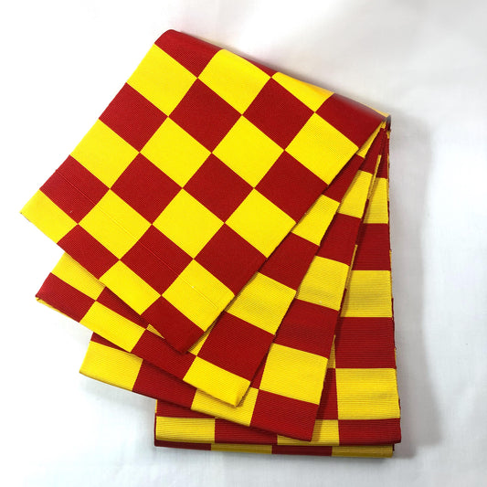 Bold Japanese hanhaba obi - yellow and red check