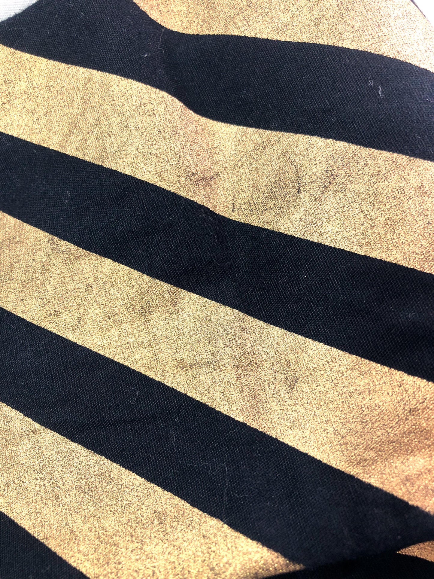 Bold Japanese hanhaba obi - black with diagonal old gold stripes