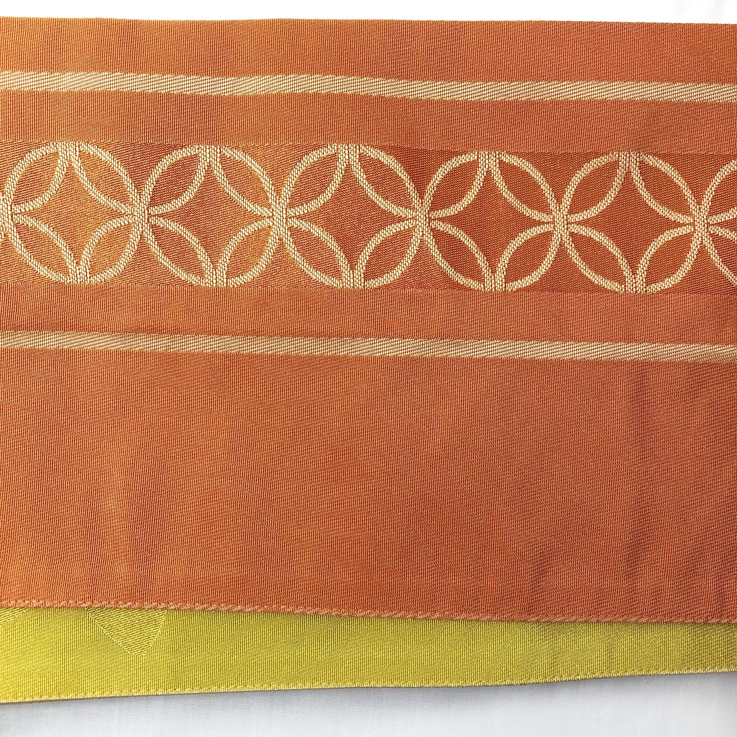 Reversible Japanese hanhaba obi - light orange and yellow florals