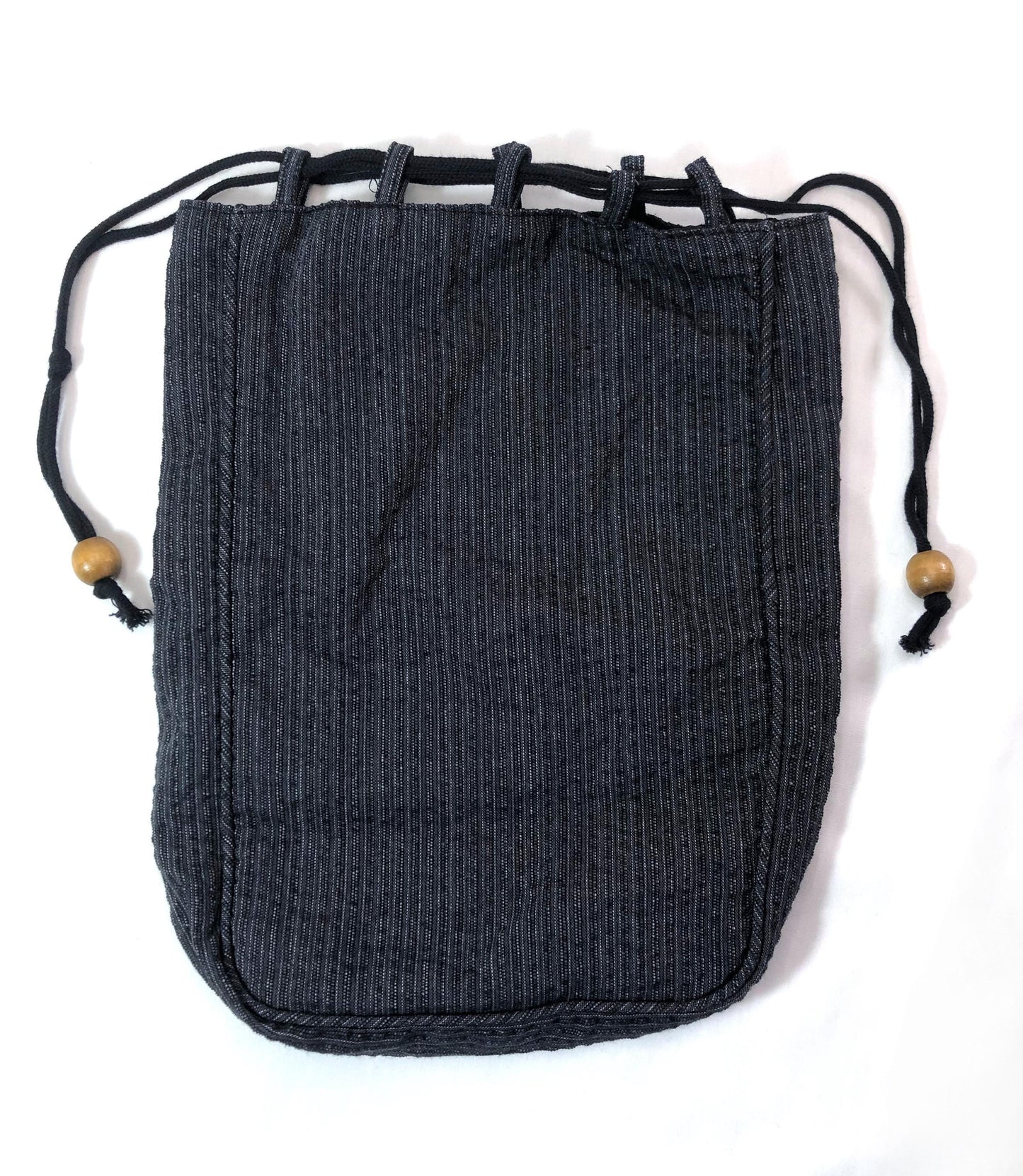 Instant narrow kaku obi set - light gray obi and navy kinchaku bag