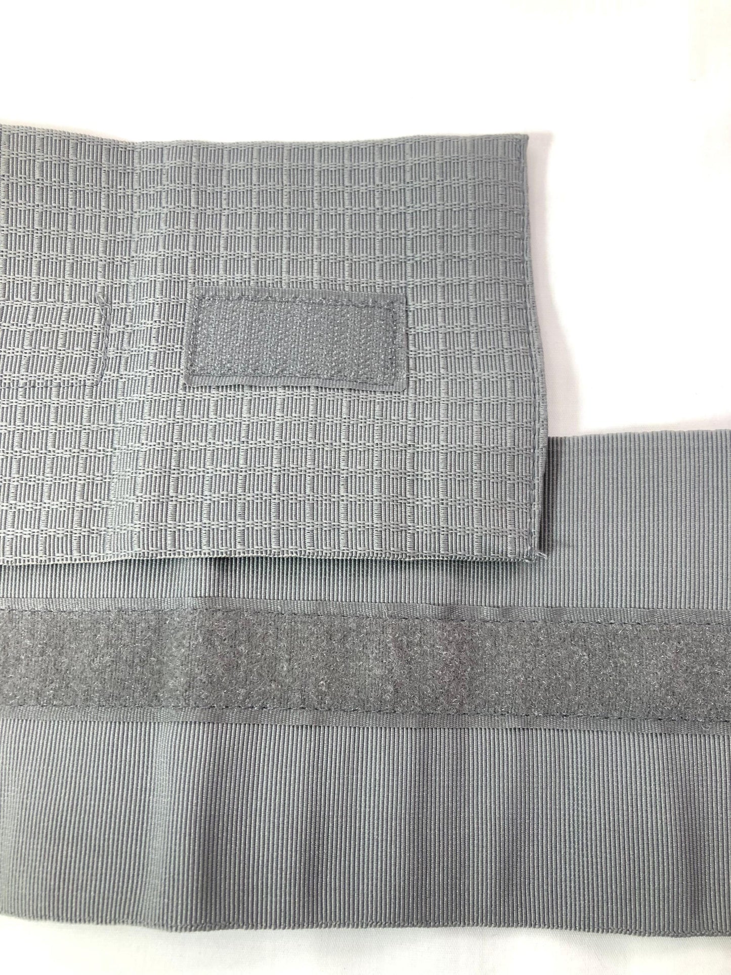 Instant narrow kaku obi set - light gray obi and navy kinchaku bag