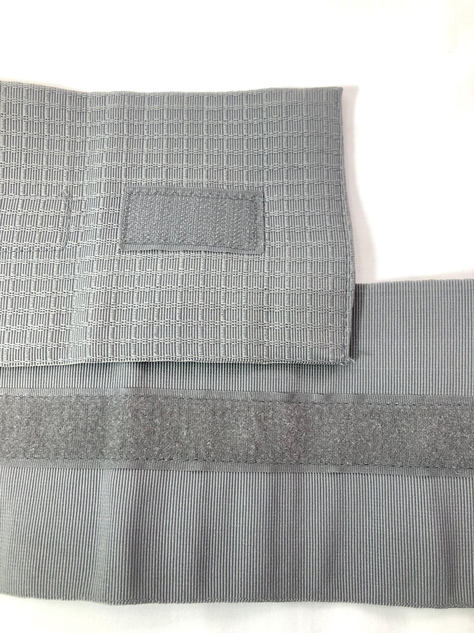 Instant narrow kaku obi set - light gray obi and navy kinchaku bag