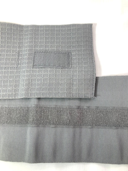 Instant narrow kaku obi set - light gray obi and navy kinchaku bag