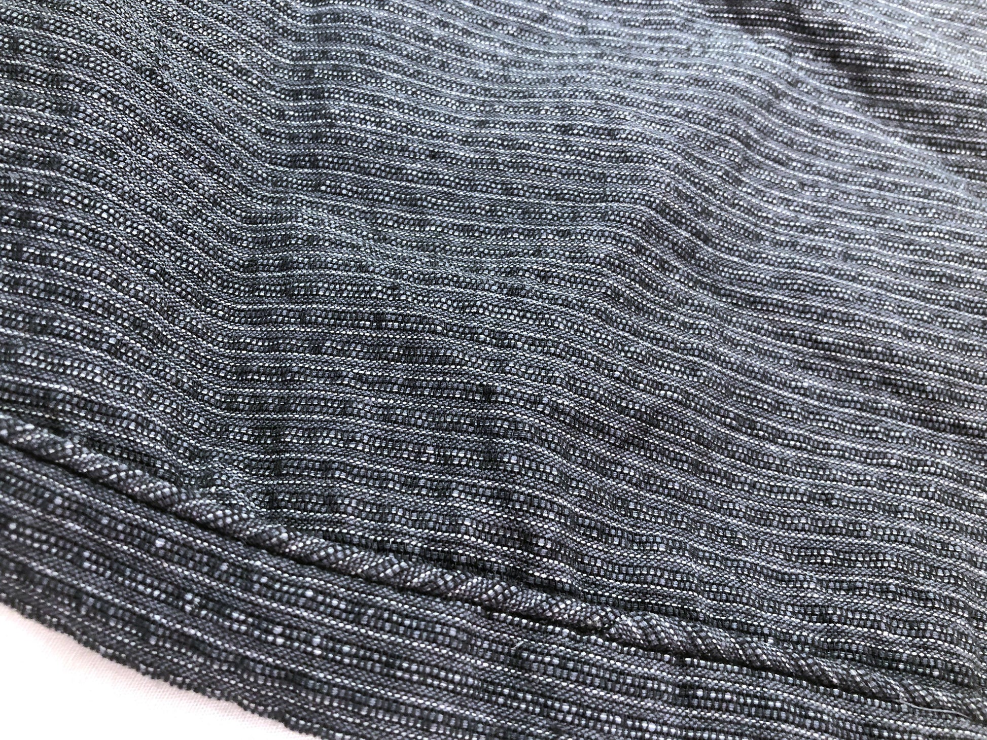 Instant narrow kaku obi set - light gray obi and navy kinchaku bag