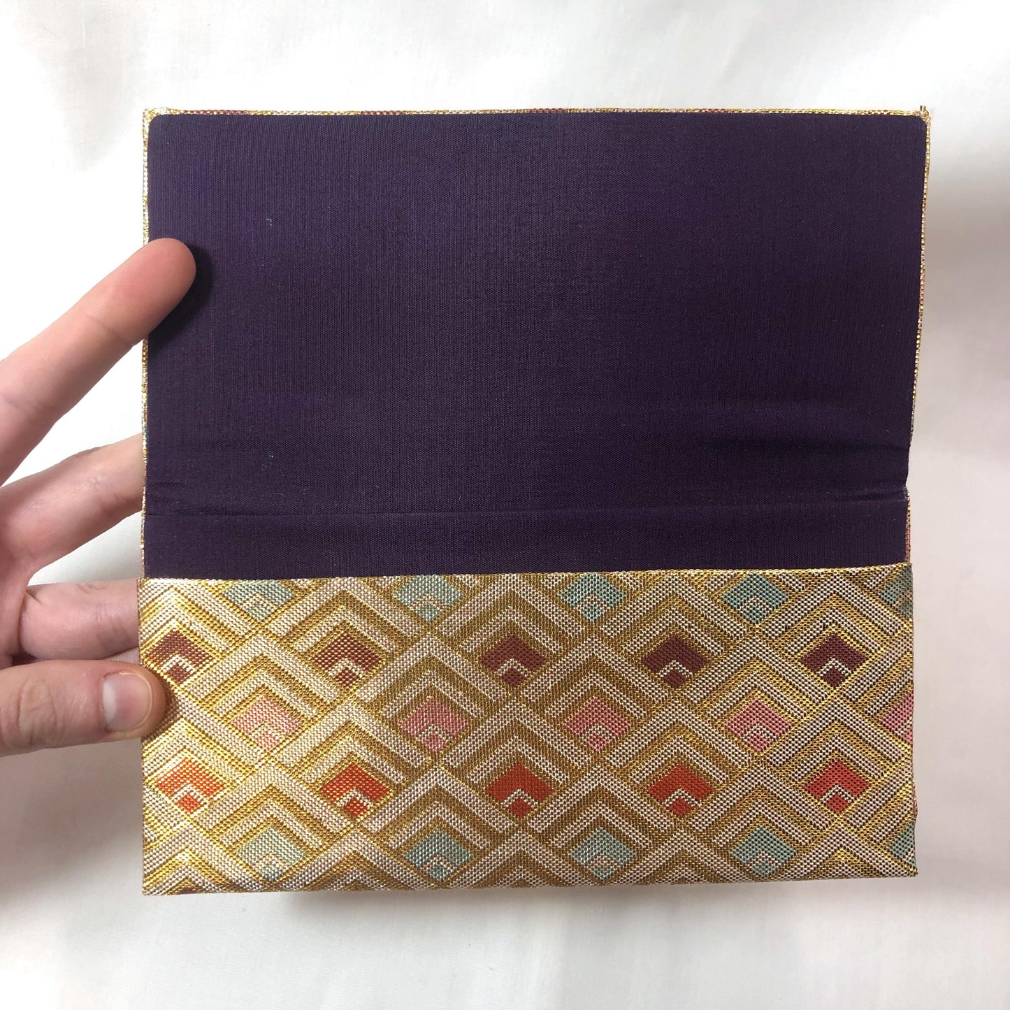 Slim Japanese wallet - golden and pastel geometric pattern