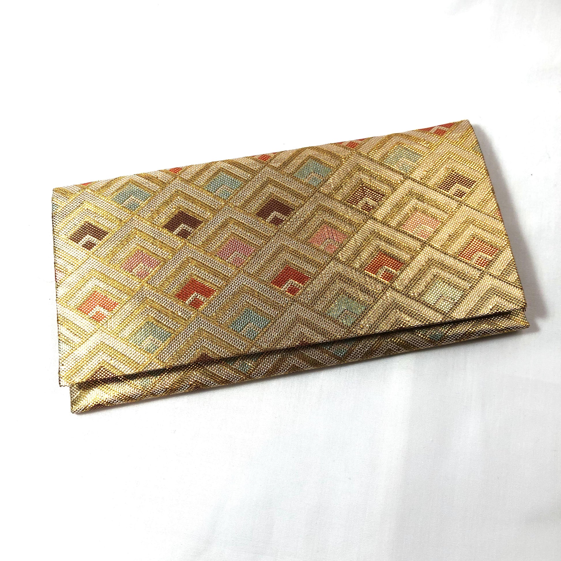 Slim Japanese wallet - golden and pastel geometric pattern