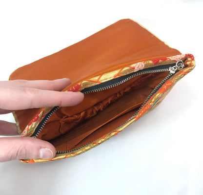 Small Japanese pouch bag - golden and orange with florals