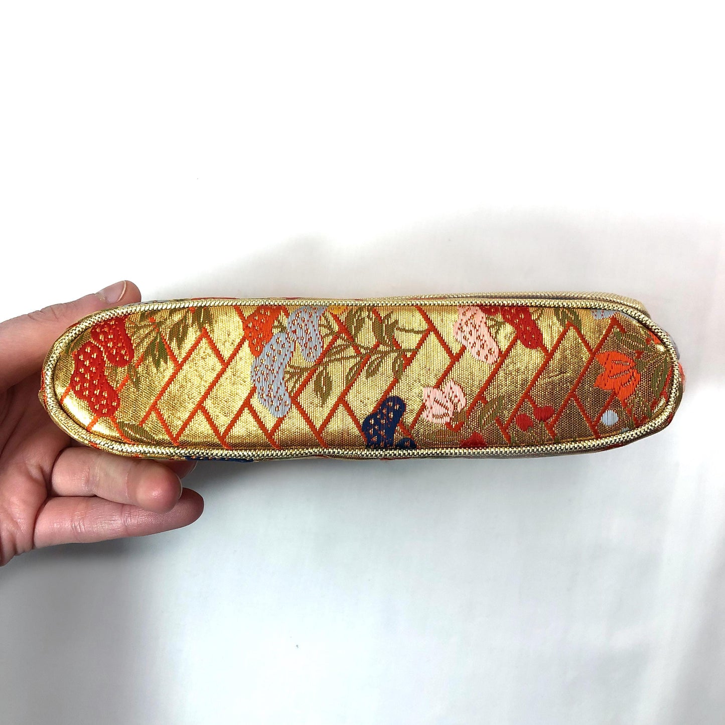 Small Japanese pouch bag - golden and orange with florals
