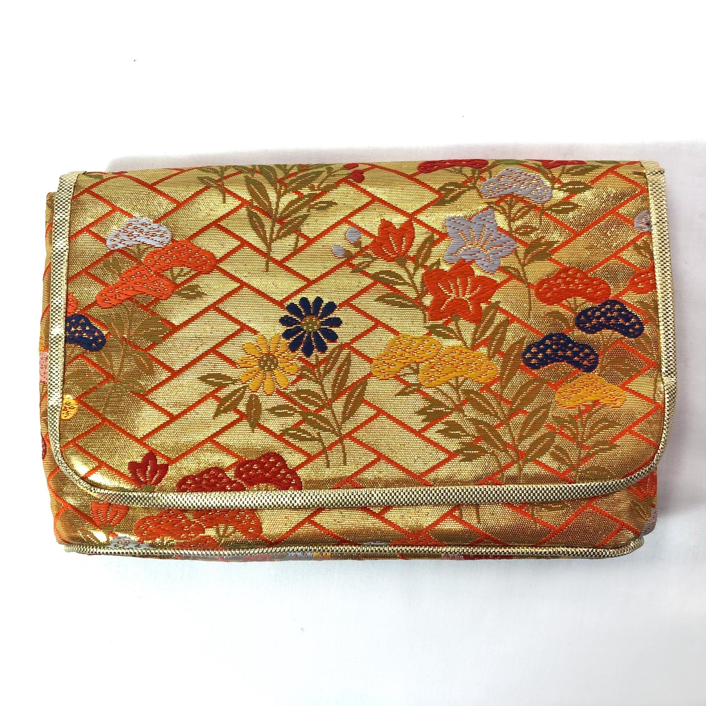Small Japanese pouch bag - golden and orange with florals