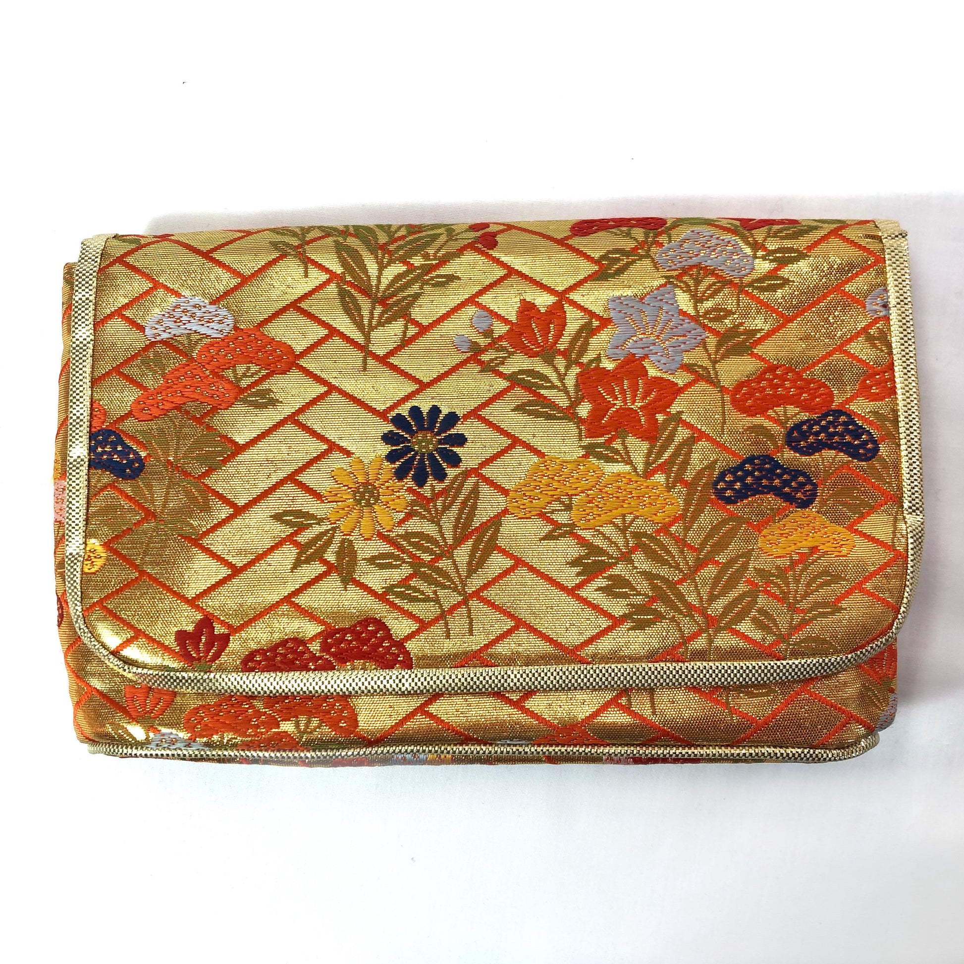 Small Japanese pouch bag - golden and orange with florals