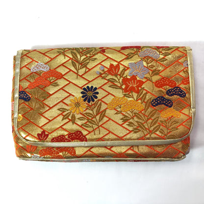 Small Japanese pouch bag - golden and orange with florals