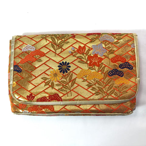Small Japanese pouch bag - golden and orange with florals