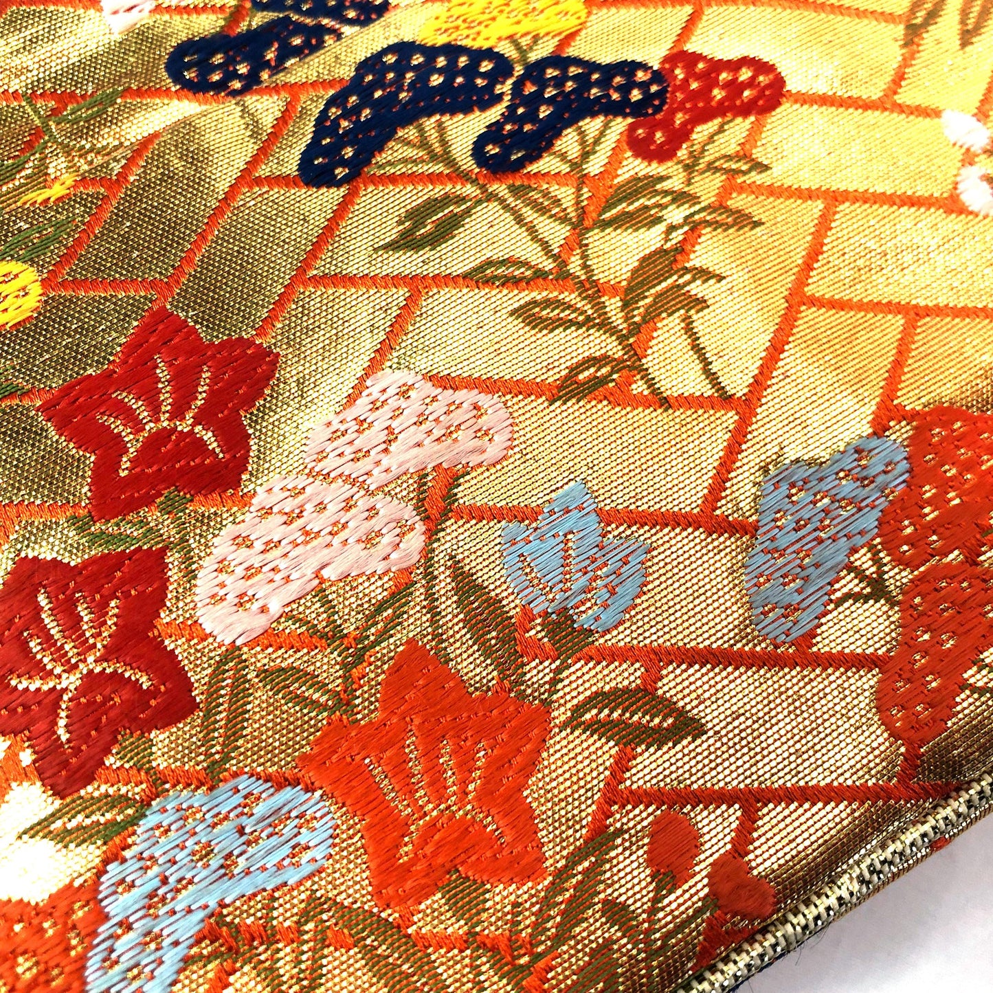 Small Japanese pouch bag - golden and orange with florals