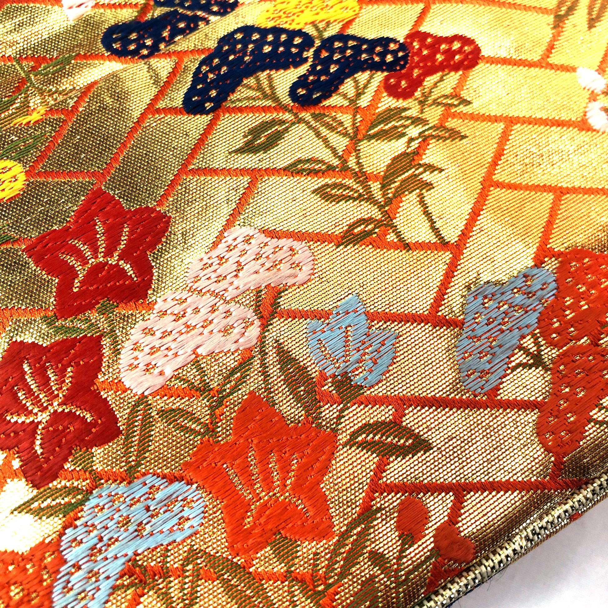 Small Japanese pouch bag - golden and orange with florals