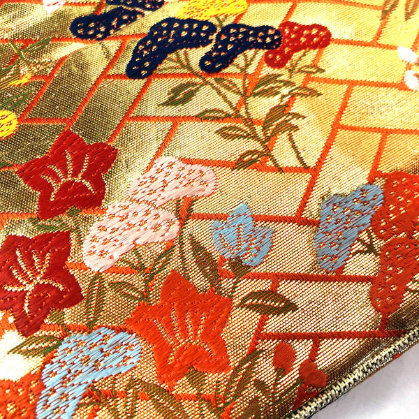Small Japanese pouch bag - golden and orange with florals