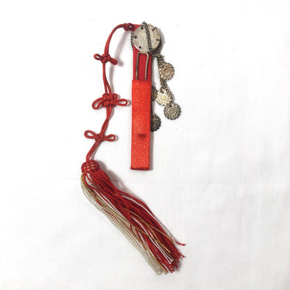 Vintage Japanese set for girls - mirror pouch and a decorative pin