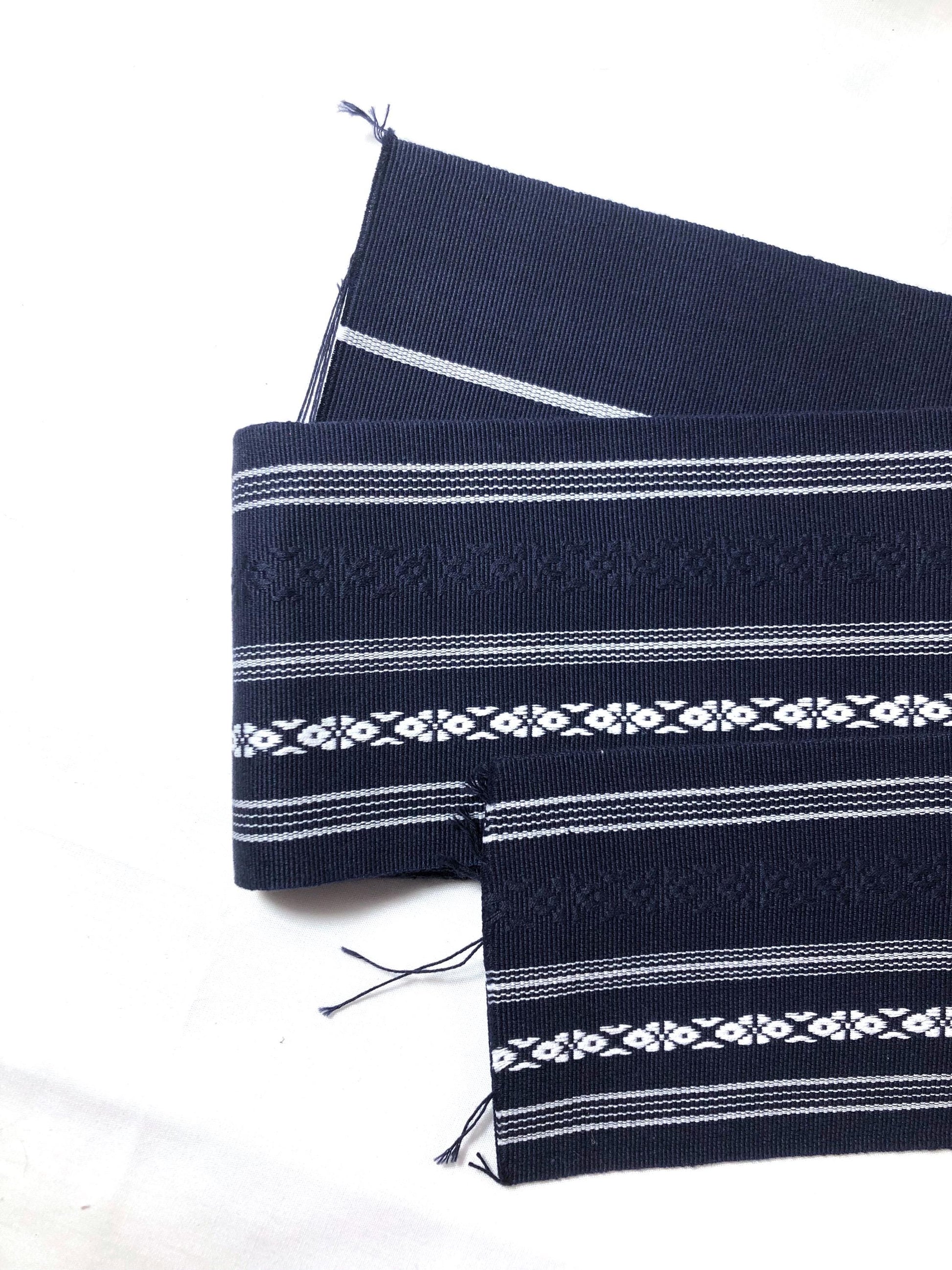 Vintage narrow kaku obi - hakata ori (navy blue)