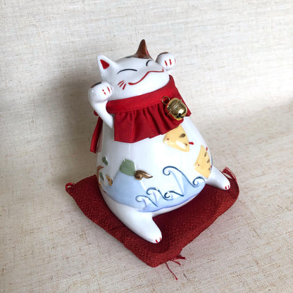 Cute Japanese coin box - lucky cat with auspicious symbols