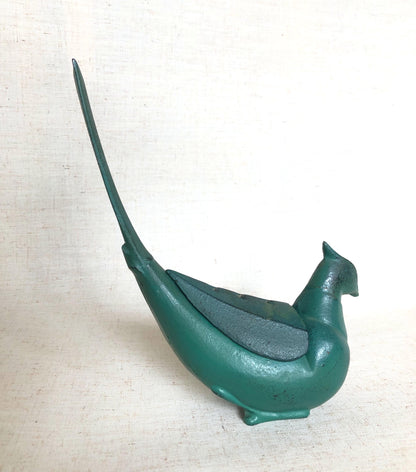Japanese iron cast pheasant - incense burner (deep green)
