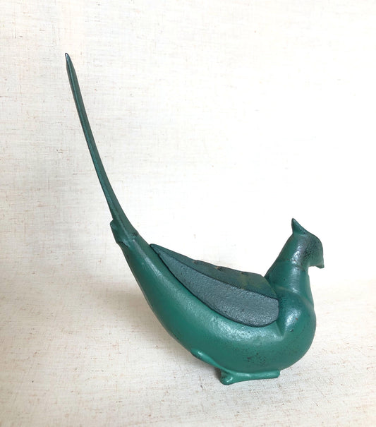 Japanese iron cast pheasant - incense burner (deep green)