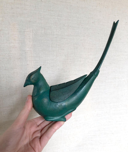 Japanese iron cast pheasant - incense burner (deep green)