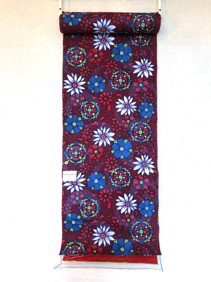 Vintage tanmono - fabric bolt - vivid red, blue, and green florals "Benifuji meisen"
