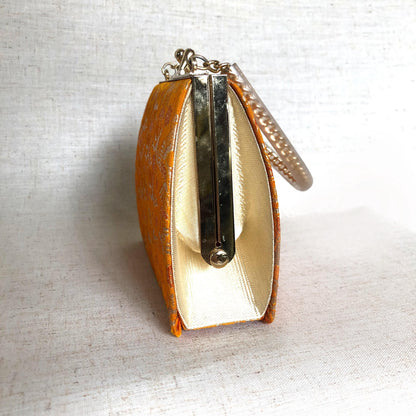 Vintage kimono handbag for children - vivid orange with crane birds pattern