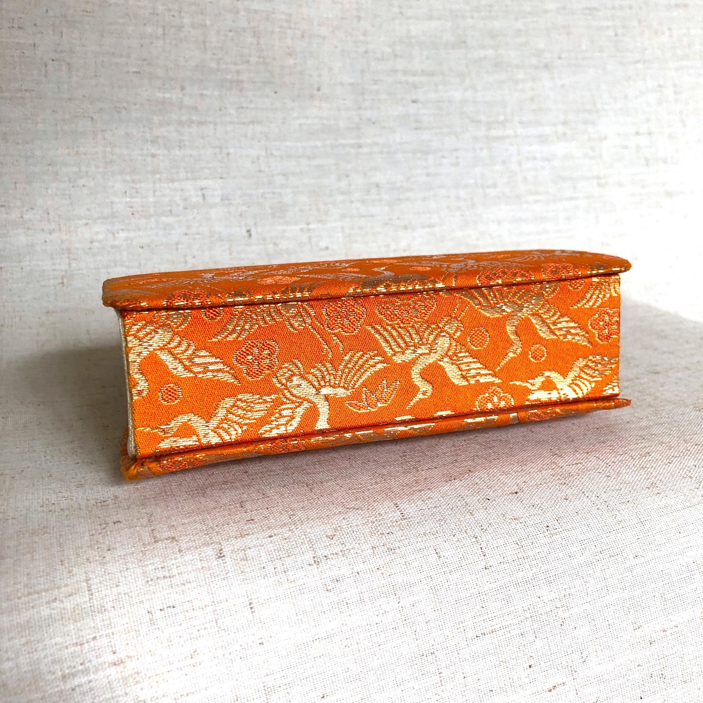 Vintage kimono handbag for children - vivid orange with crane birds pattern