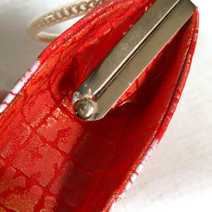 Vintage kimono handbag for children - red with pastel kamon pattern