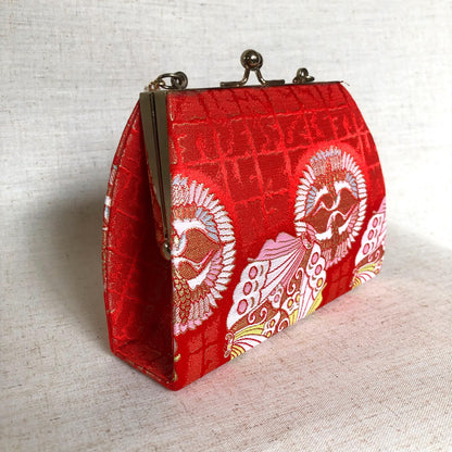 Vintage kimono handbag for children - red with pastel kamon pattern