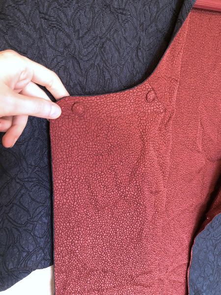Vintage Japanese kimono coat michiyuki - elegant blue and red with floral buttons