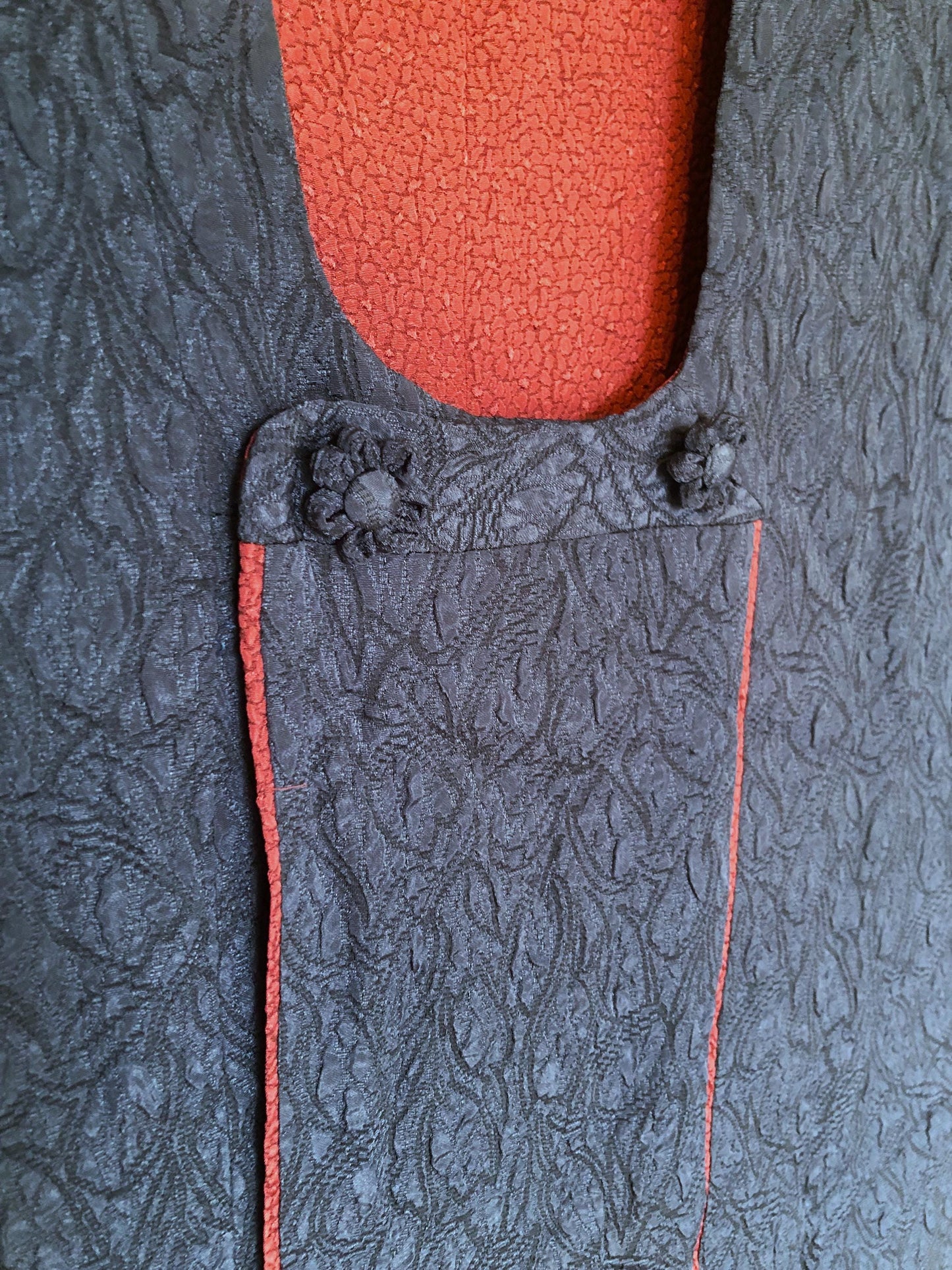 Vintage Japanese kimono coat michiyuki - elegant blue and red with floral buttons