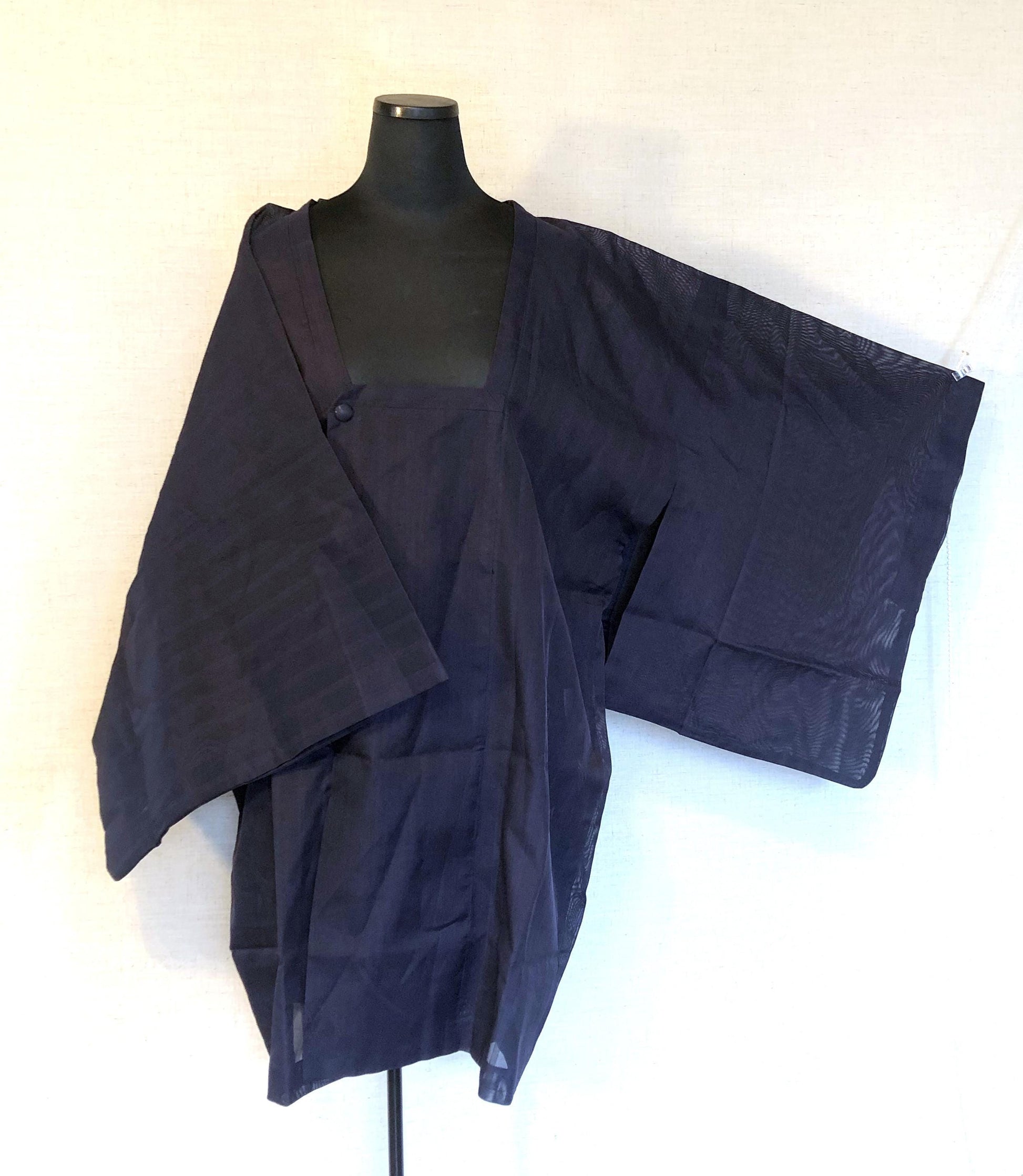 Vintage Japanese kimono coat michiyuki - see through dark blue