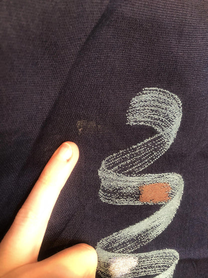 Vintage Japanese summer kimono - see through dark blue with light blue ribbons pattern