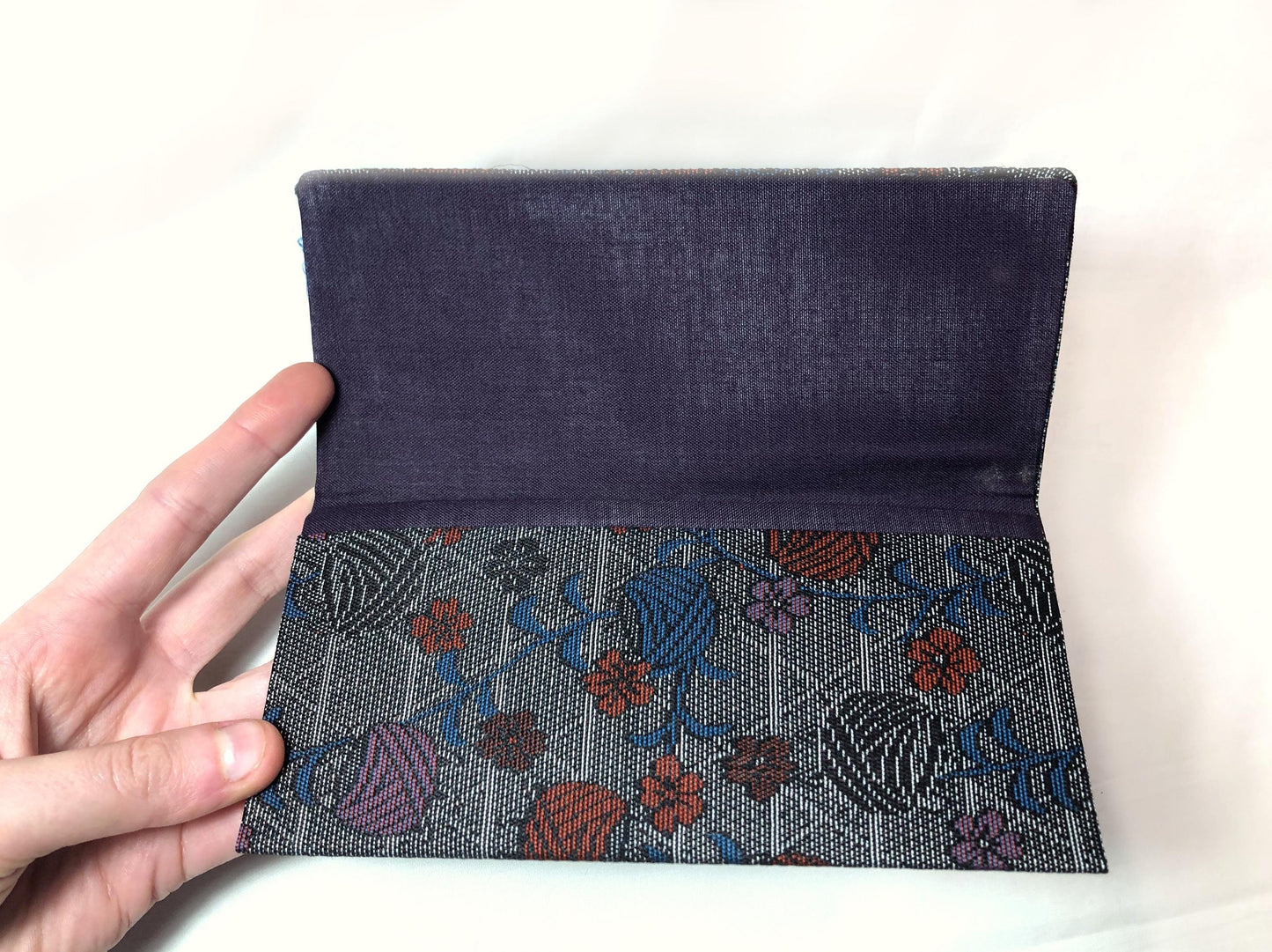 Vintage Japanese slim wallet - Oshima tsumugi with yarn balls pattern