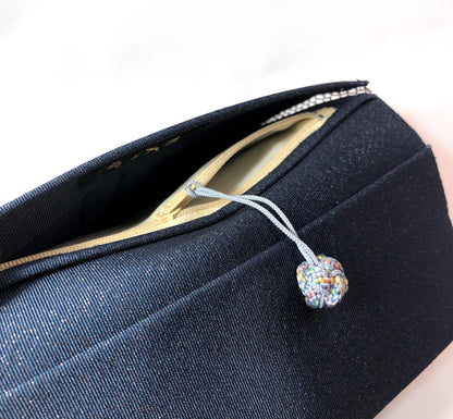 Vintage Japanese slim wallet - navy blue with a golden dragon