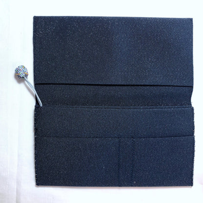 Vintage Japanese slim wallet - navy blue with a golden dragon