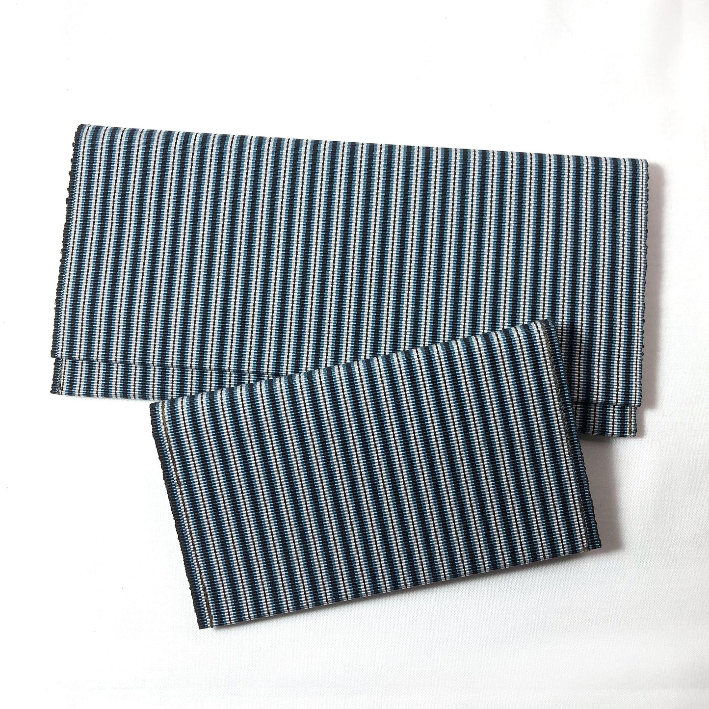 Vintage Japanese slim wallet set - blue and white stripes