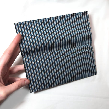 Vintage Japanese slim wallet set - blue and white stripes