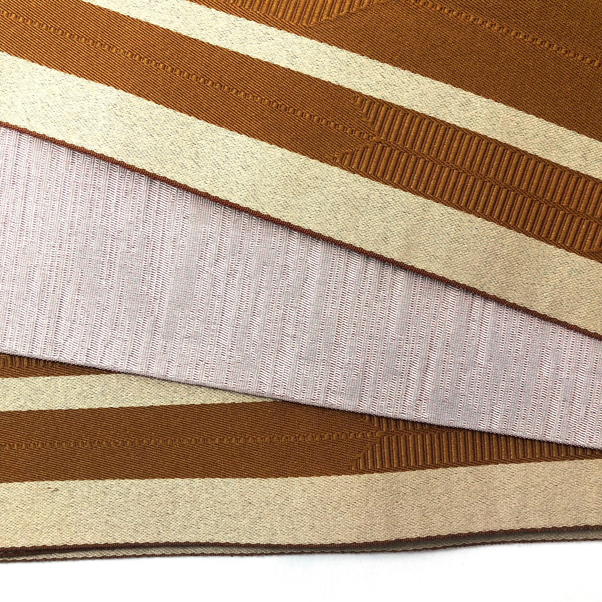 Reversible Japanese hanhaba obi - ochre, rust, and pinkish gray yagasuri