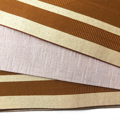 Reversible Japanese hanhaba obi - ochre, rust, and pinkish gray yagasuri