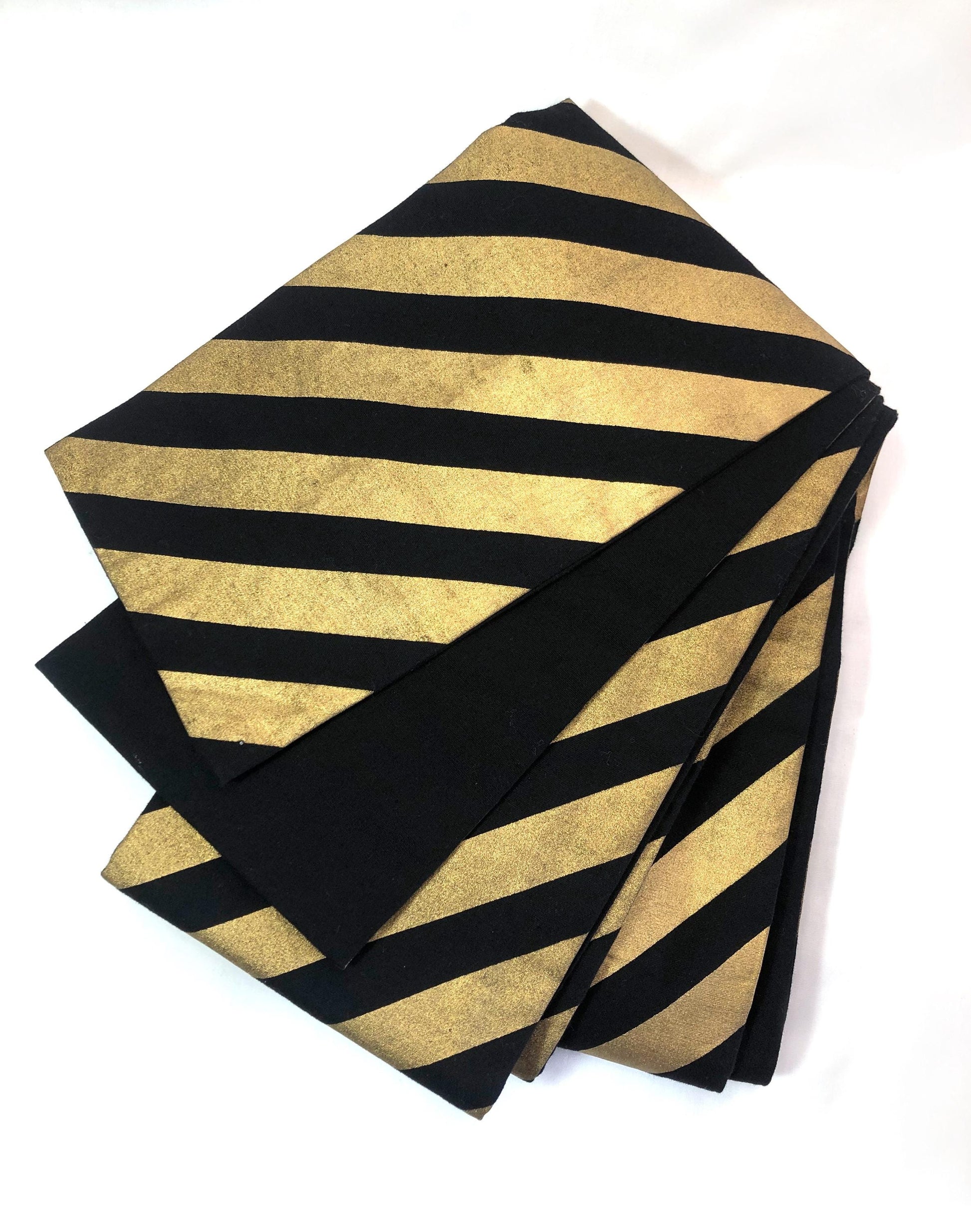 Bold Japanese hanhaba obi - black with diagonal old gold stripes