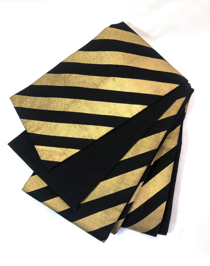 Bold Japanese hanhaba obi - black with diagonal old gold stripes