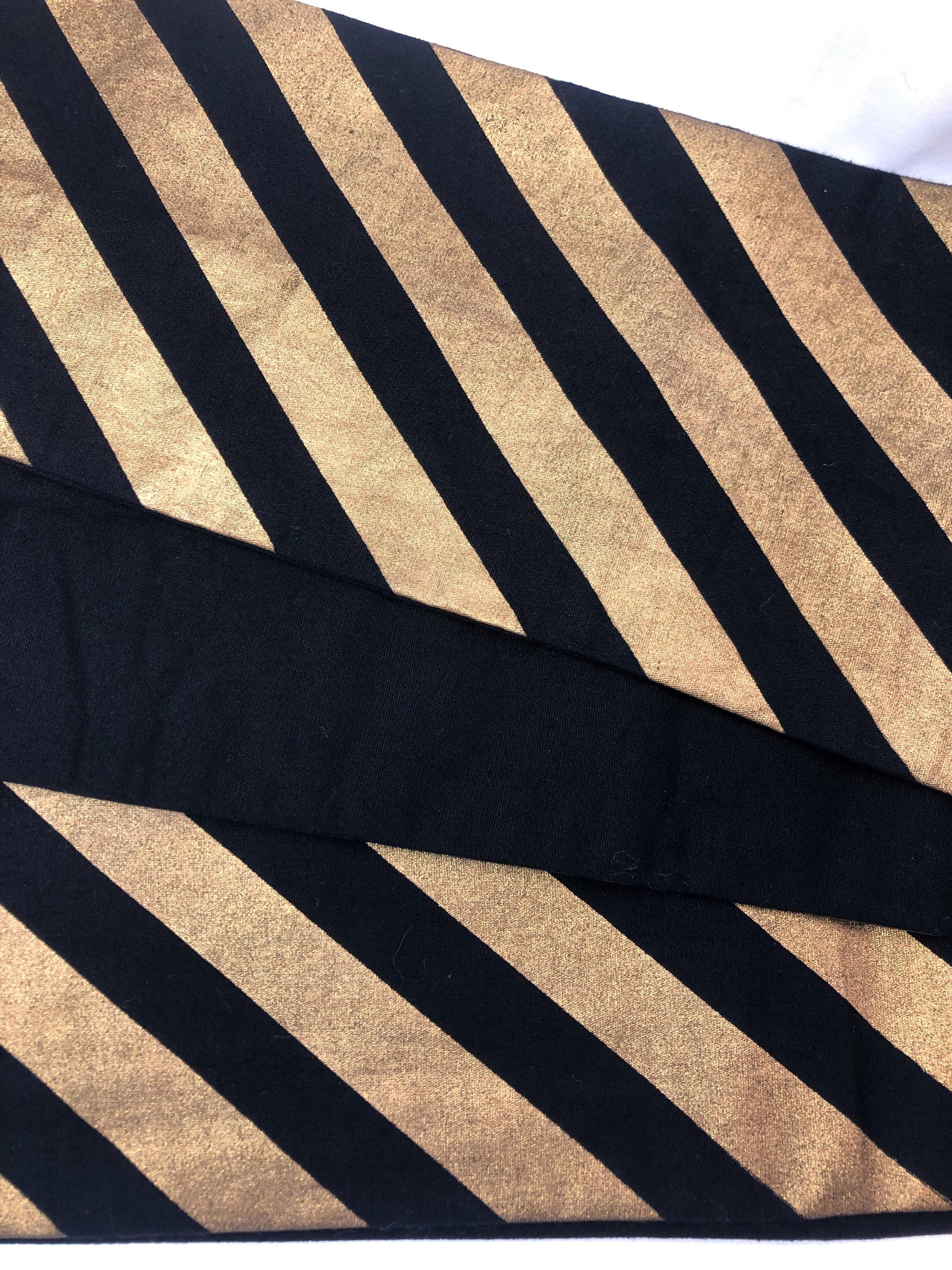 Bold Japanese hanhaba obi - black with diagonal old gold stripes