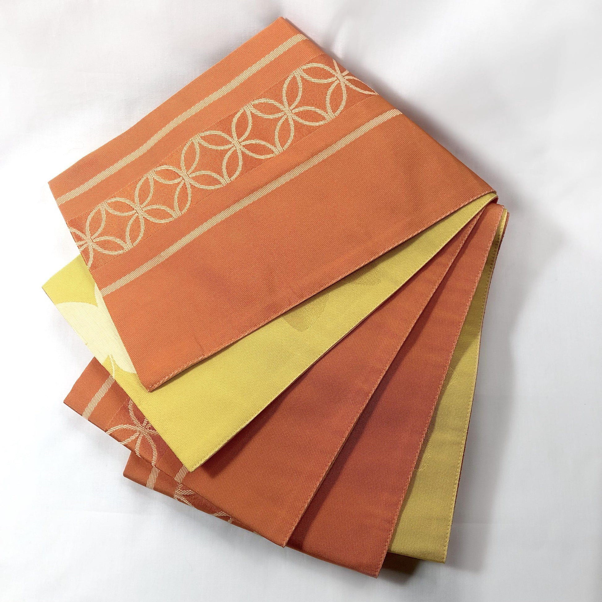 Reversible Japanese hanhaba obi - light orange and yellow florals