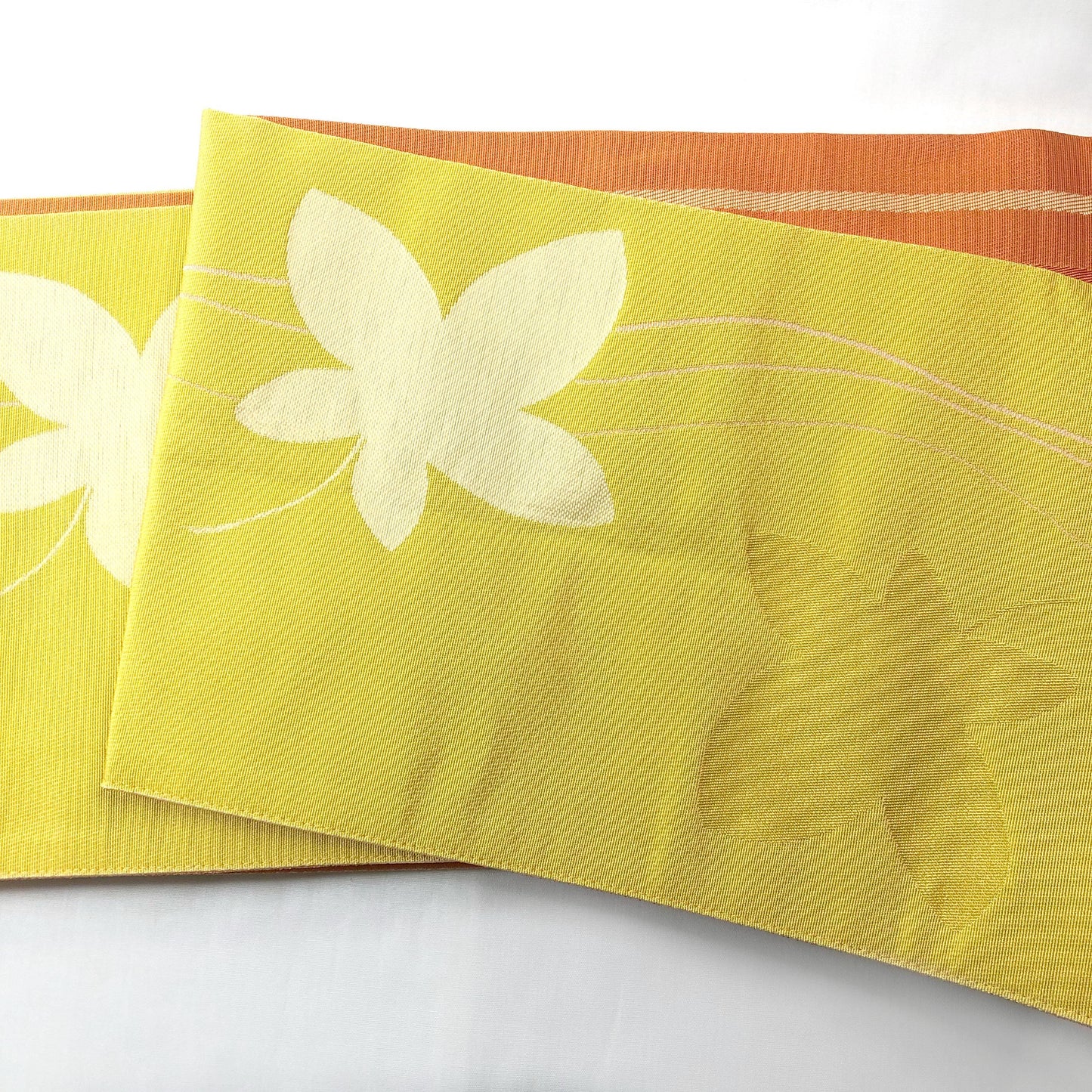 Reversible Japanese hanhaba obi - light orange and yellow florals