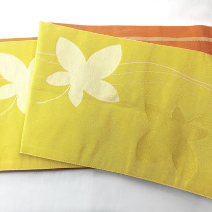 Reversible Japanese hanhaba obi - light orange and yellow florals