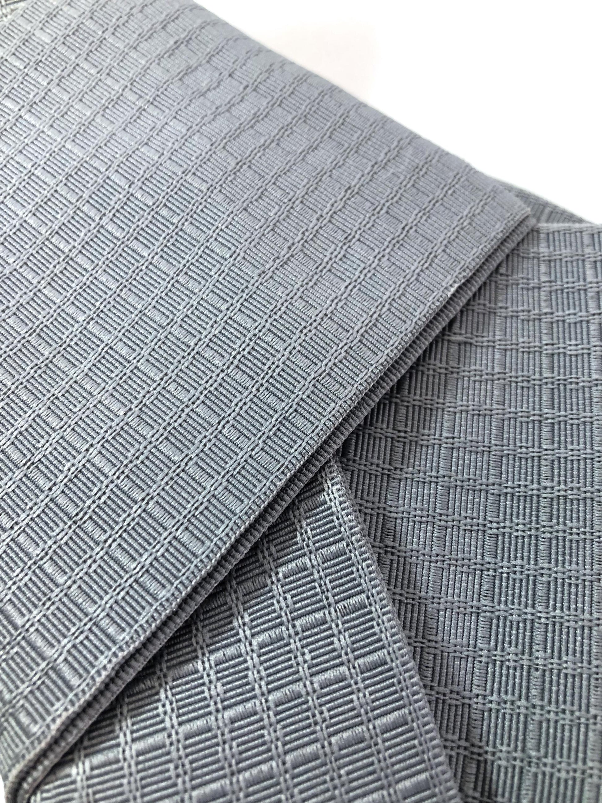 Instant narrow kaku obi set - light gray obi and navy kinchaku bag